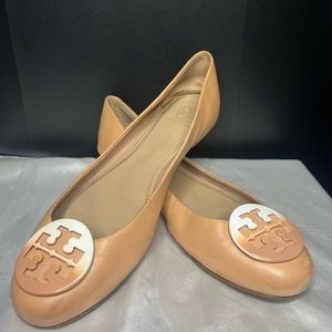 Tory Burch Peach Pink Leather Logo Ombre Flats